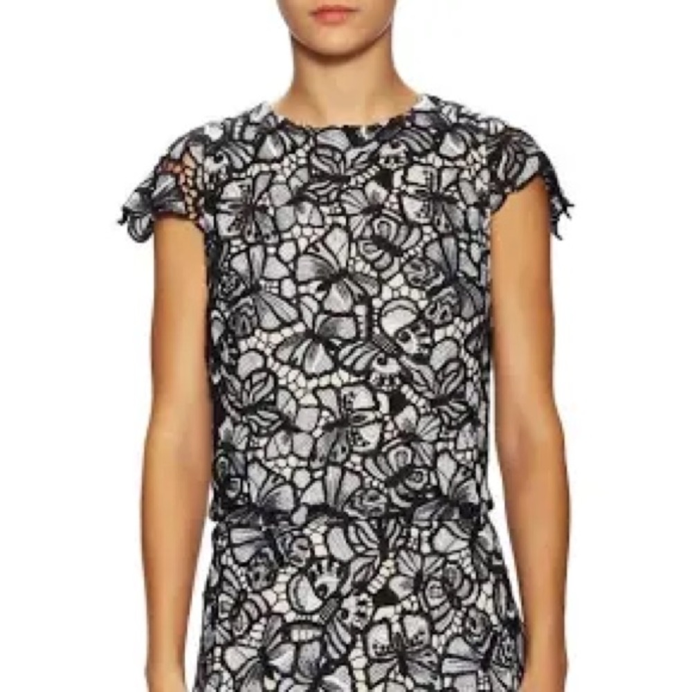 Alice + Olivia Black Butterfly Lace Top & Skirt Set Size Small/Petite
